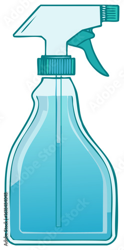 Vibrant blue cartoon spray bottle filled with liquid for cleaning and sanitization