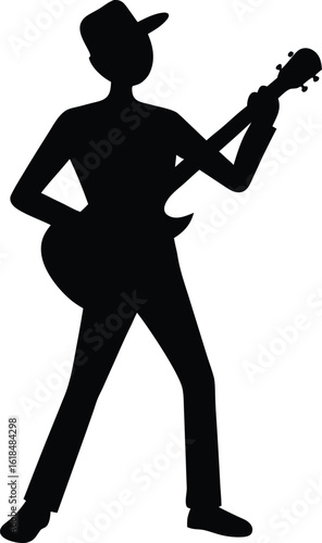 Black silhouette of a singer holding a microphone isolated on transparent background