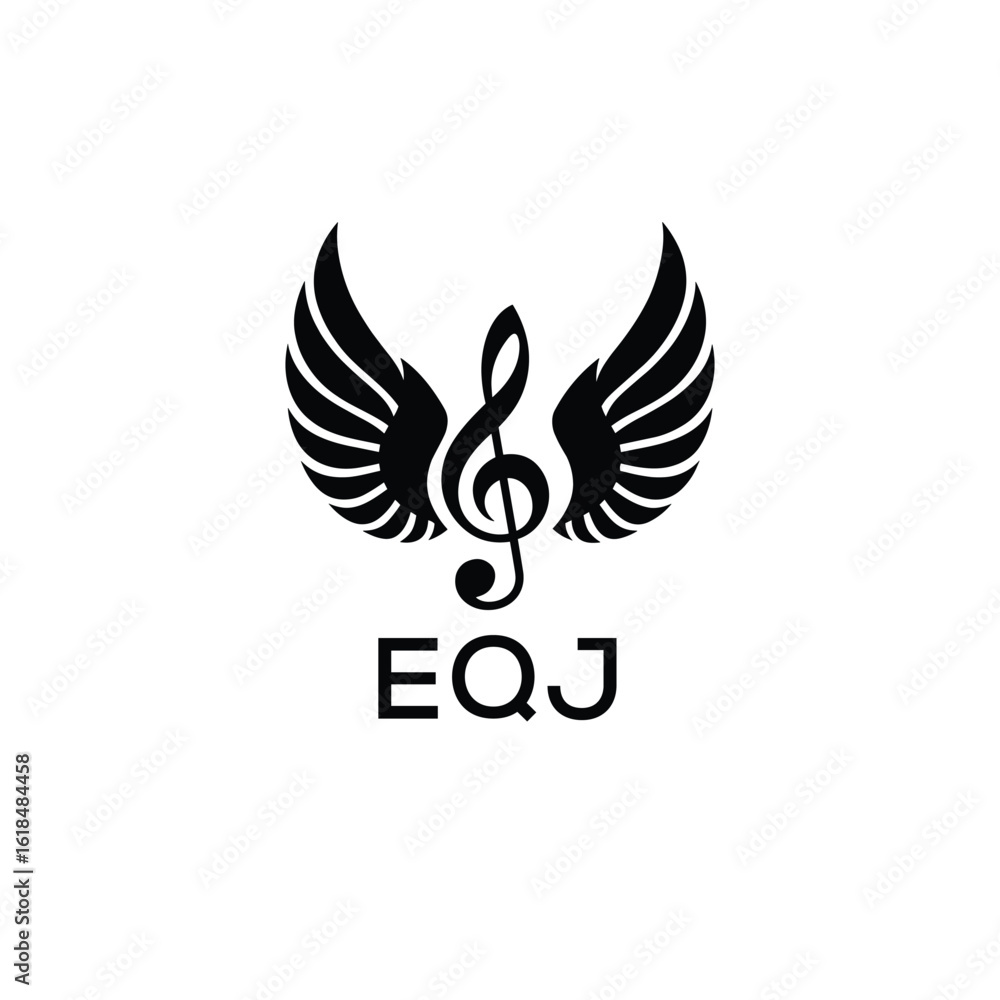 Obraz premium Creative Music Logo with Treble Clef and Wings –EQJ Musical Brand Identity Design. EQJ Letter Logo. 