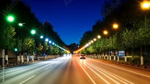 Night Cityscape: Illuminated Avenue at Dusk