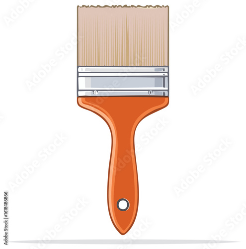 Illustration of orange paint brush with bristles for painting walls and woodwork, DIY tool