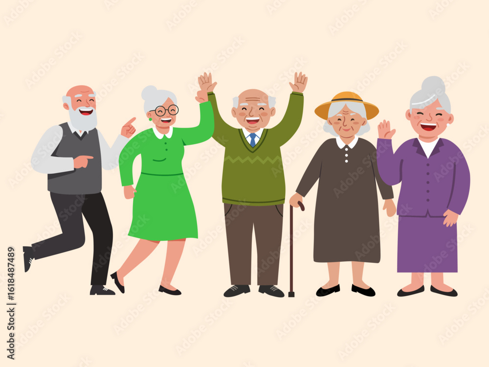 modern different happy old senior people pensioner elderly men women fashion stylish clothes group portrait of aged retired characters graphic illustration background modern different happy old senior people pensioner elderly men women fashion stylish clothes group portrait of aged retired characters graphic illustration background
