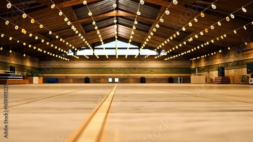 Illuminated Wooden Indoor Arena: A Spacious Venue