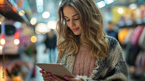 Young Woman Using Tablet in a Store