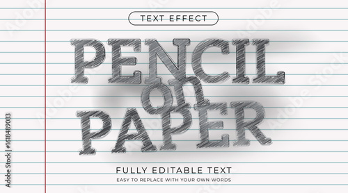 Pencil sketch on paper and shading text effect. Editable font style