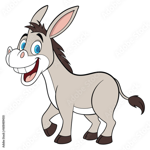 Cheerful cartoon donkey with blue eyes animal mammal