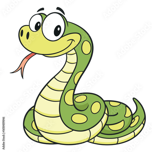 Cheerful green cartoon snake with yellow spots vector