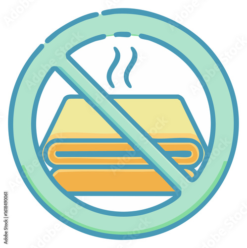 No Hot Objects Sign with Rolled Fabric Stack and Heat Waves Warning Icon
