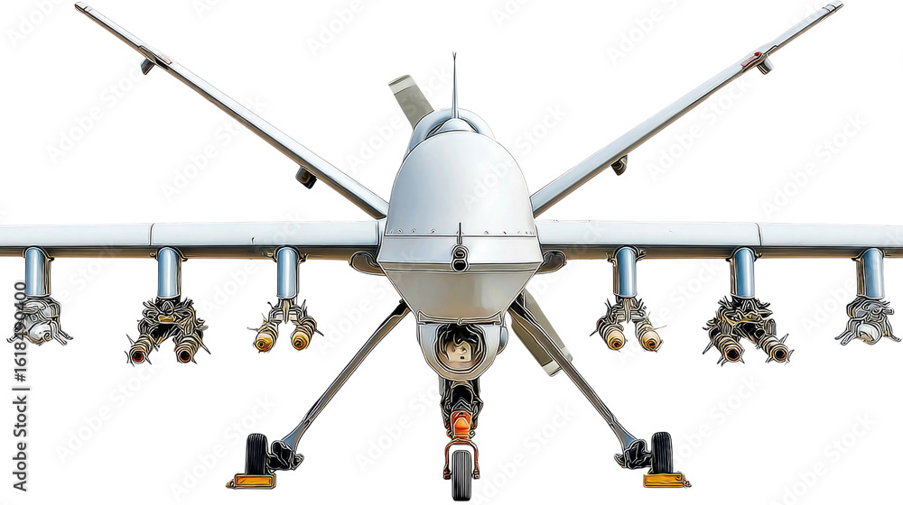 Naklejka premium High-Precision Military Drone with Advanced Targeting System and Armaments for Aerial Surveillance and Strikes