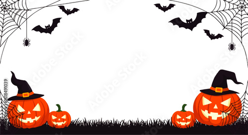 Halloween Jack-o-lanterns with Witch Hats and Grinning Faces.