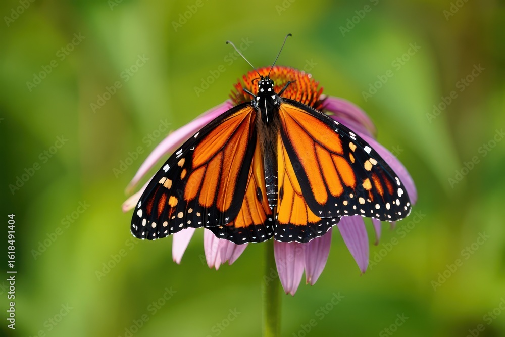 Fototapeta premium A monarch butterfly is perched on a flower transparent background