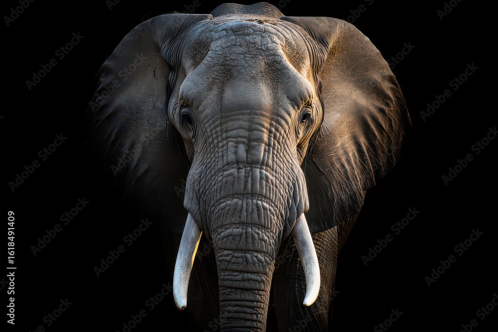 Obraz premium A closeup of an elephants face on a black background transparent background