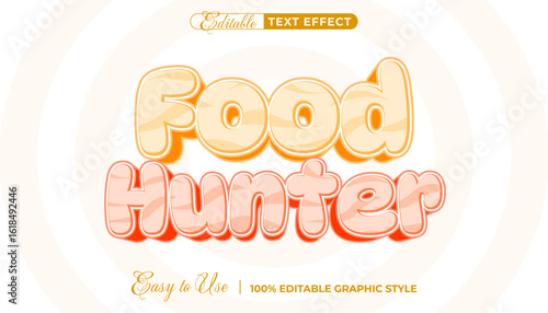Food Hunter editable text effect in a fun cartoon style. 3D typography design for graphic templates and vector illustrations.