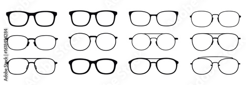 WebVector art of a collection of glasses icons representing different styles and vision correction isolated on white background