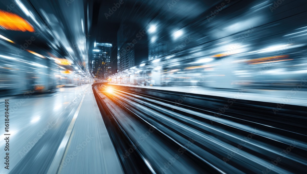 Fototapeta premium Night city train tracks motion blur