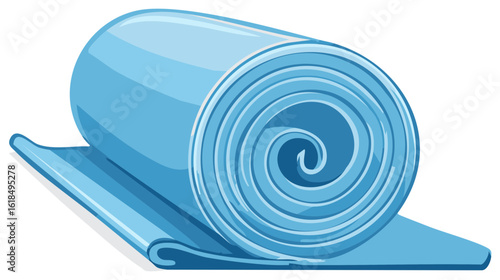 Rolled up blue yoga mat or fitness mat for exercise and stretching