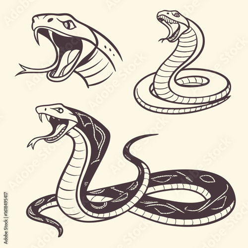 Stylized snakes with open mouths serpent reptile