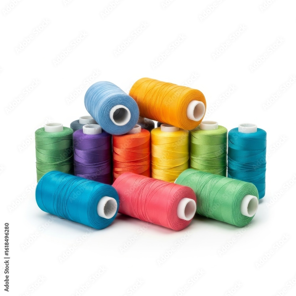 Spools of colorful thread on a solid white background, sewing and crafting resource image Spools of colorful thread on a solid white background, sewing and crafting resource image