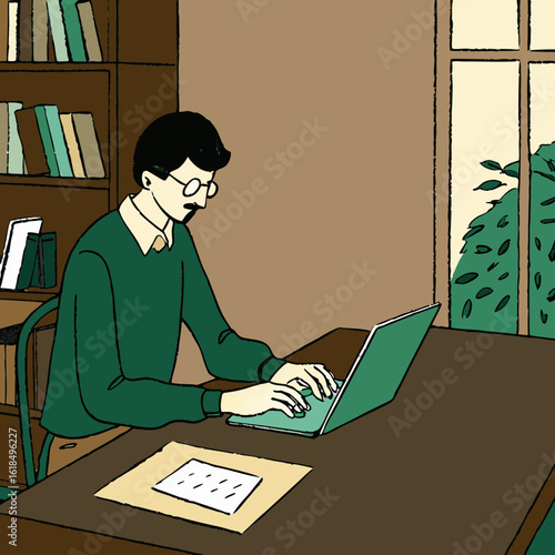 Man Working from Home Office