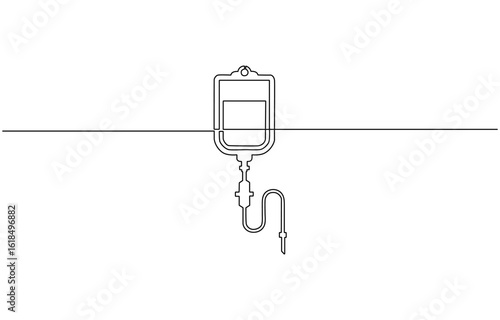 Continuous one line drawing of iv bag - medical blood medical bag, Medical saline drip vector illustration, Medical equipment, World health day.