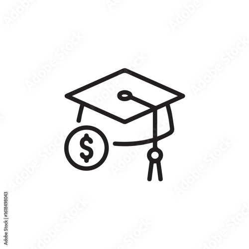 Line Art Graduation Cap with Dollar Sign