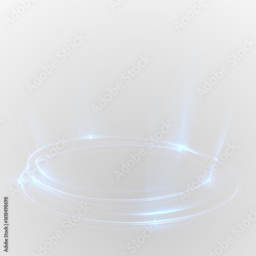 Png blue spiral light trail with glowing rings sparkle flare portal effect on transparent background futuristic energy swirl circle animation sci-fi light beam