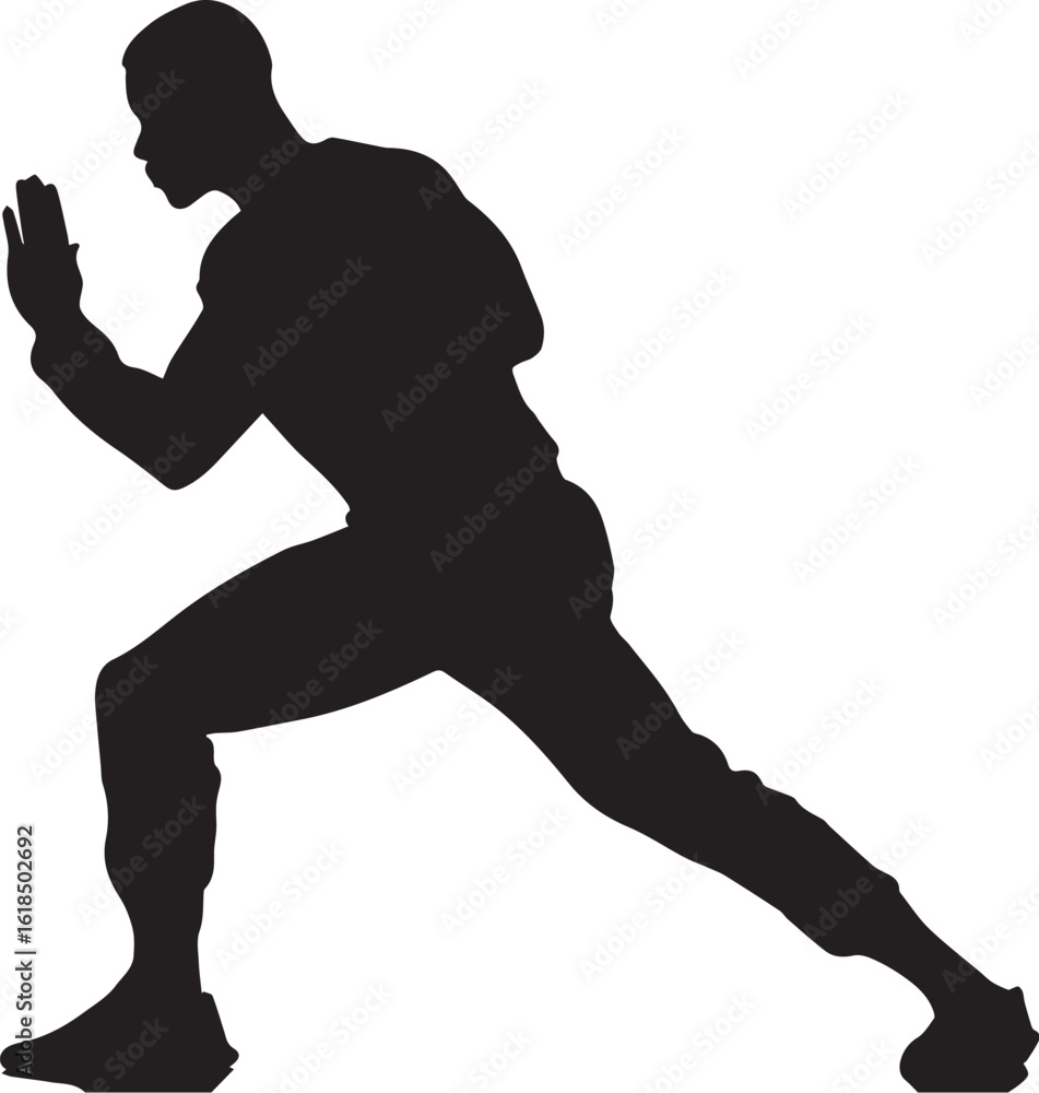 Obraz premium A striking black vector silhouette of a running man captures the essence of sport and competition, perfect for an athlete in action