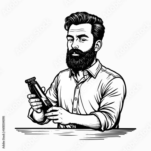 Stylish model holding beard trimmer with focus on grooming experience. Beard trimmer demonstrates quality craftsmanship and modern design serving as essential tool for personal care and grooming.