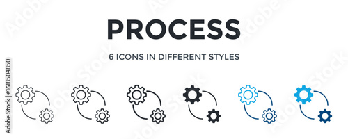 Process Icon In Different Style Vector Illustration. Designed In Thin Line, Regular Line, Bold Line, Glyph, Color Line, And Color Glyph Style Can Be Used For Web
