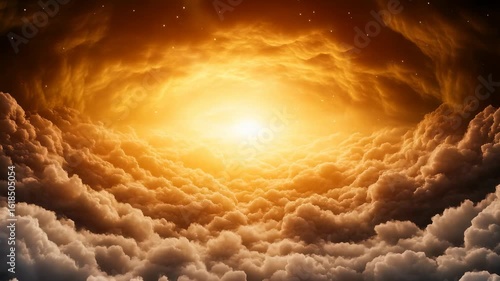 Majestic flight through golden clouds to divine light. Heaven, hope, spirituality. Epic revelation, eternity, salvation. Ideal for worship, memorials, fantasy intros.