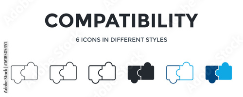 Compatibility Icon In Different Style Vector Illustration. Designed In Thin Line, Regular Line, Bold Line, Glyph, Color Line, And Color Glyph Style Can Be Used For Web