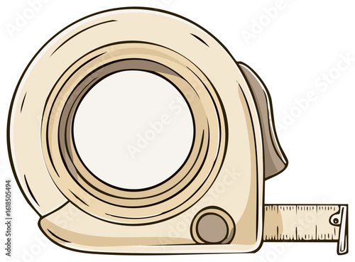 A Cartoon Illustration of a Beige Measuring Tape Pulled Out Slightly with Brown Accents