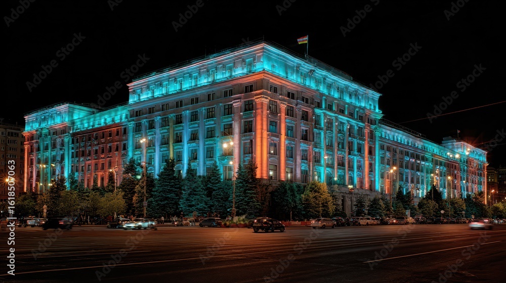 Naklejka premium Night Illumination of the Government Building in Chisinau, Moldova