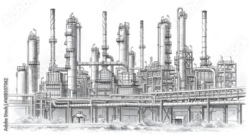 Oil refinery plant sketch on white 