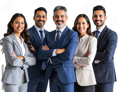 Confident Business Team of Five people Isolated on a Transparent Background, PNG form 