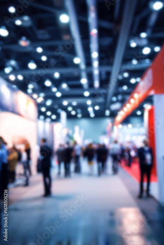 Blurred Trade fair show background, exhibition with booths for business, companies and industry to showcase and demonstrate products and services, for people, partners and customers