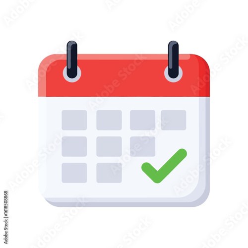 Vector illustration of a calendar with a green check mark indicating a scheduled event or important date