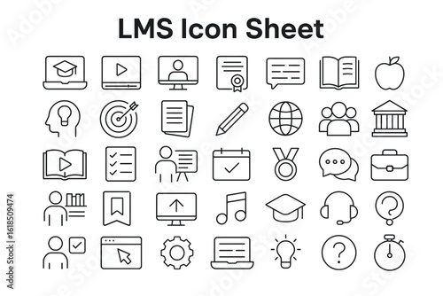 LMS Icon Sheet: A comprehensive collection of LMS icons, each meticulously designed to represent key elements within a learning management system.