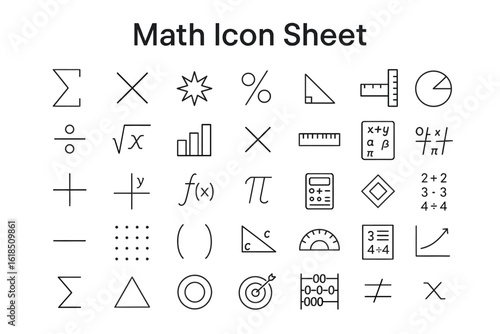 Mathematical Symbols: A comprehensive and meticulously curated collection of essential mathematical symbols, perfect for educational materials, scientific publications.