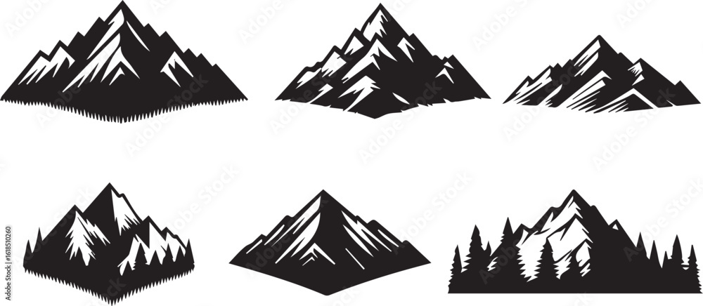 Fototapeta premium Vector Illustration Set of Mountain Silhouettes in a Variety of Styles
