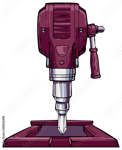 Vintage Hand-Crank Drill Press for Woodworking in Dark Red and Chrome