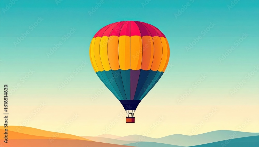 Fototapeta premium Colorful Pixel Art Hot Air Balloon Over Hills