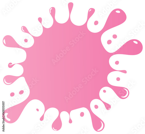 Vibrant pink liquid splash with irregular shape and small droplets abstract design element
