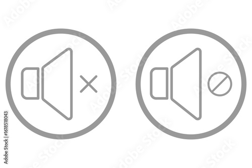 Mute icon outline illustration vector symbol. set of speaker volume icons vector symbol isolated on white. Sound off and on icon, an icon that increases and reduces the sound. Icon showing the mute
