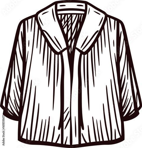 Hand drawn illustration of loose fit open front jacket with wide collar and long sleeves on white background