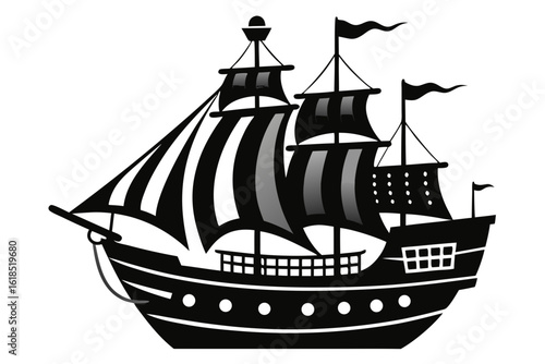 ship black and white silhouette