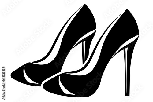 Elegant black high-heeled leather shoes, a stylish and glamorous footwear accessory for the modern woman
