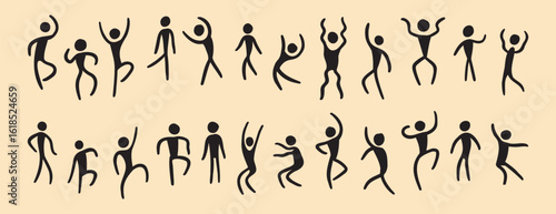 people figures african tribe hand drawn dancing people silhouette. primitive naive style of art. set of doodle people move.
