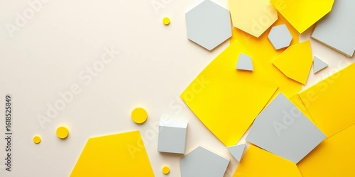 Illuminating yellow & ultimate gray pastel paper geometric shapes flat lay , template, photography