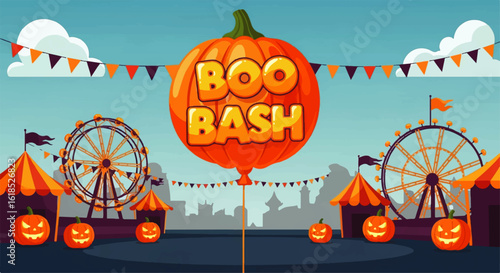 Halloween Carnival Boo Bash with Pumpkin Balloon Decorations.